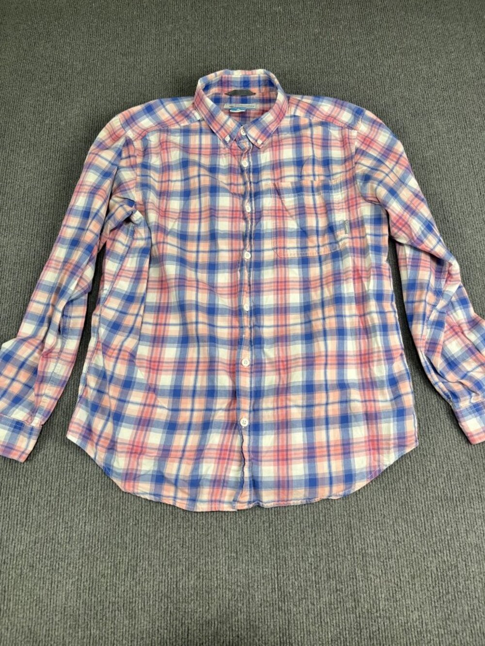 Columbia Mens Plaid Long Sleeve Button-Down Shirt M Pink & Blue